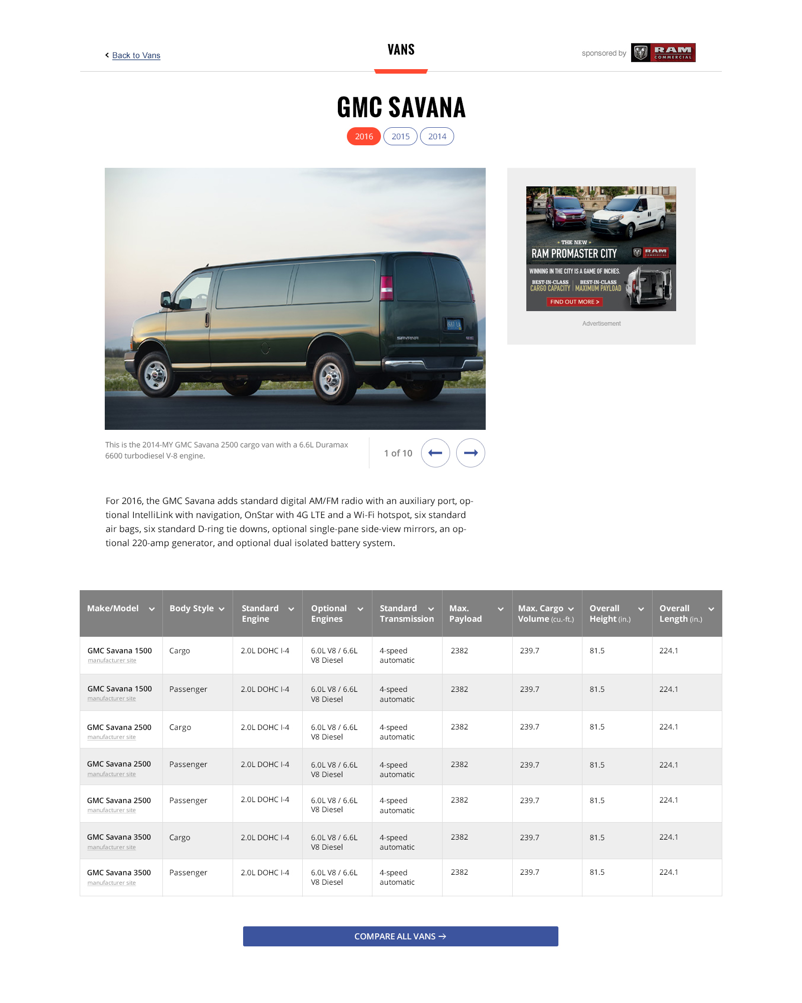 Web Design Vans Vehicle Detail