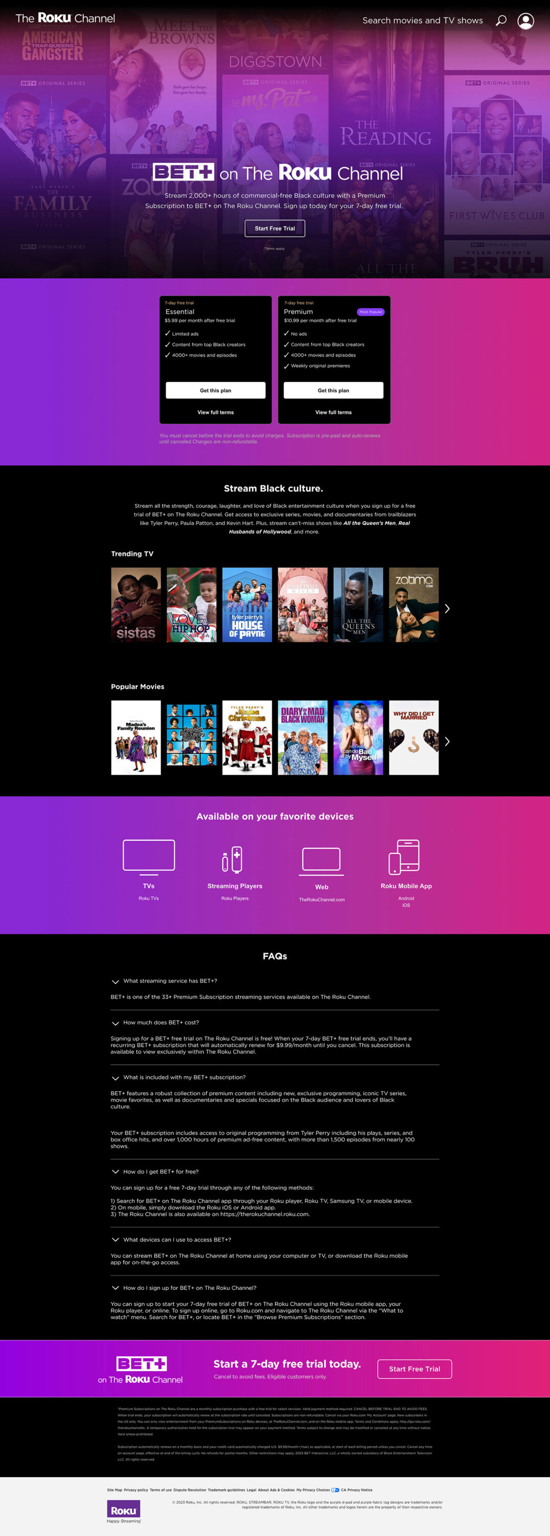 Landing Page Roku BET Subscription Page